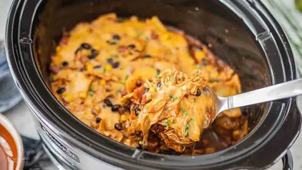 Crockpot Chicken Enchilada Casserole