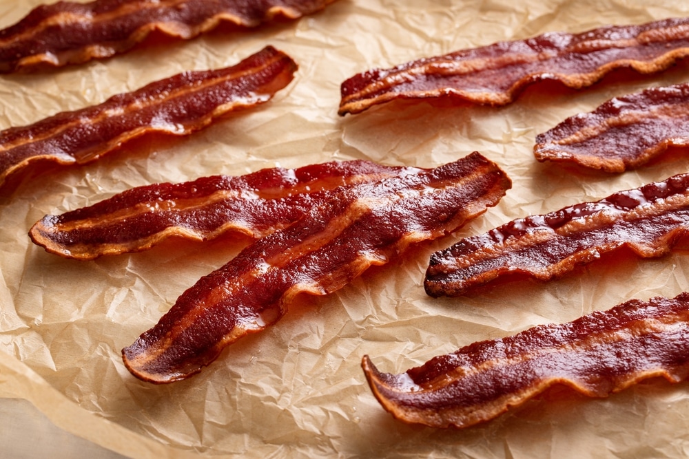 Turkey Bacon Cooked On Parchment Paper Ready To Eat