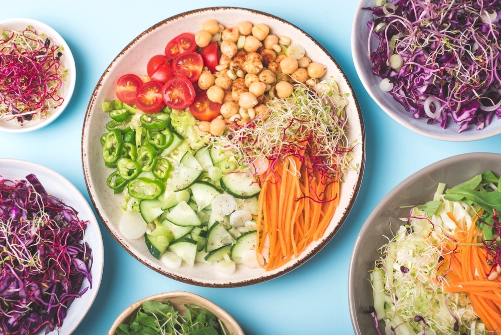 An overhead view of a plant alkaline salad